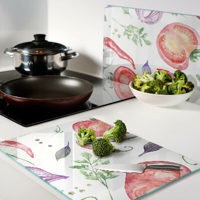 Cutting board Vegetable accents in watercolor