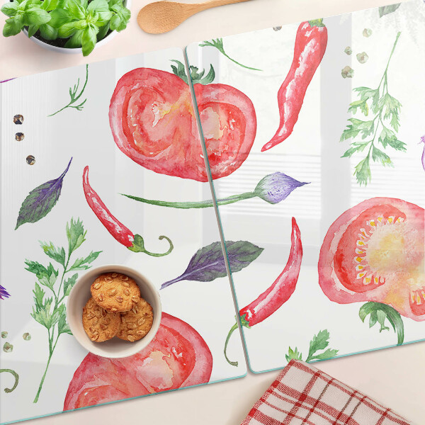 Cutting board Vegetable accents in watercolor