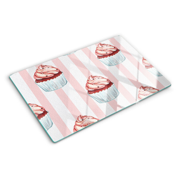 Glass chopping board Cupcakes with pink stripes