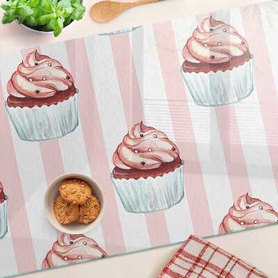 Glass chopping board Cupcakes with pink stripes