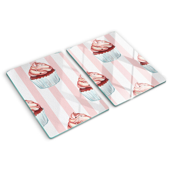 Glass chopping board Cupcakes with pink stripes