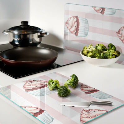 Glass chopping board Cupcakes with pink stripes