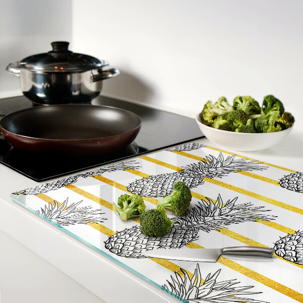Glass cutting board Pineapples on strips