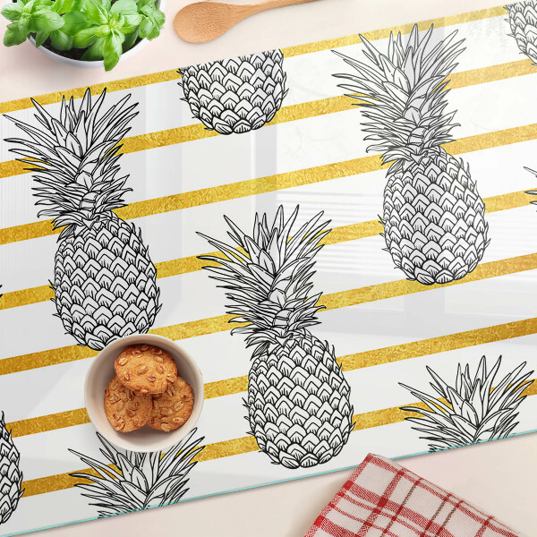 Glass cutting board Pineapples on strips