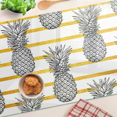 Glass cutting board Pineapples on strips