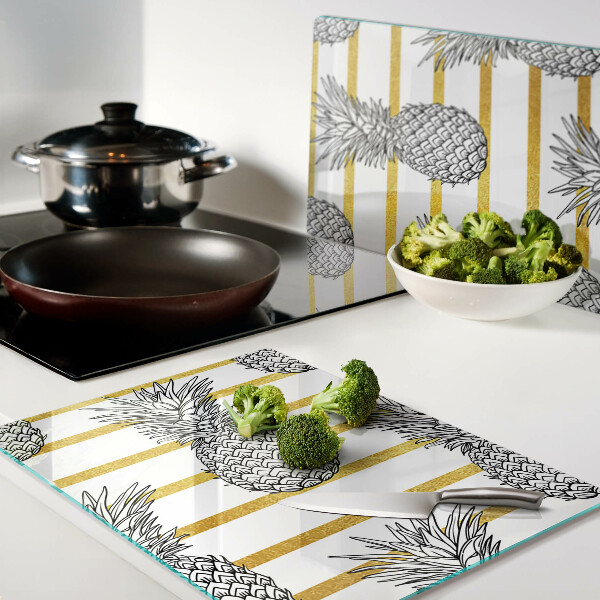 Glass cutting board Pineapples on strips