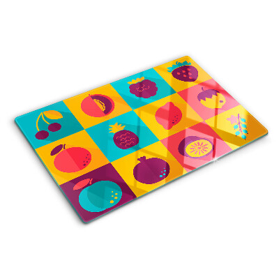 Glass kitchen board Fruit motif in colorful squares