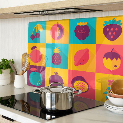 Glass kitchen board Fruit motif in colorful squares