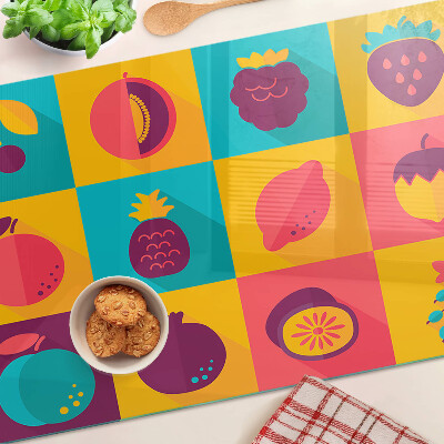 Glass kitchen board Fruit motif in colorful squares