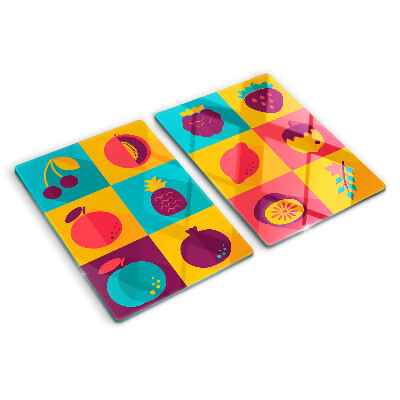 Glass kitchen board Fruit motif in colorful squares