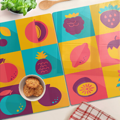 Glass kitchen board Fruit motif in colorful squares