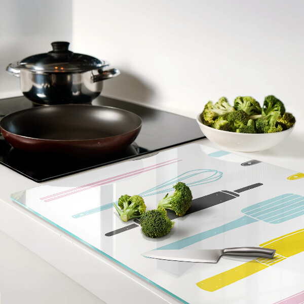 Cutting board Kitchen utensils in pastel colors