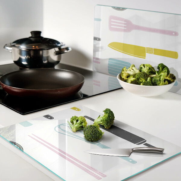 Cutting board Kitchen utensils in pastel colors