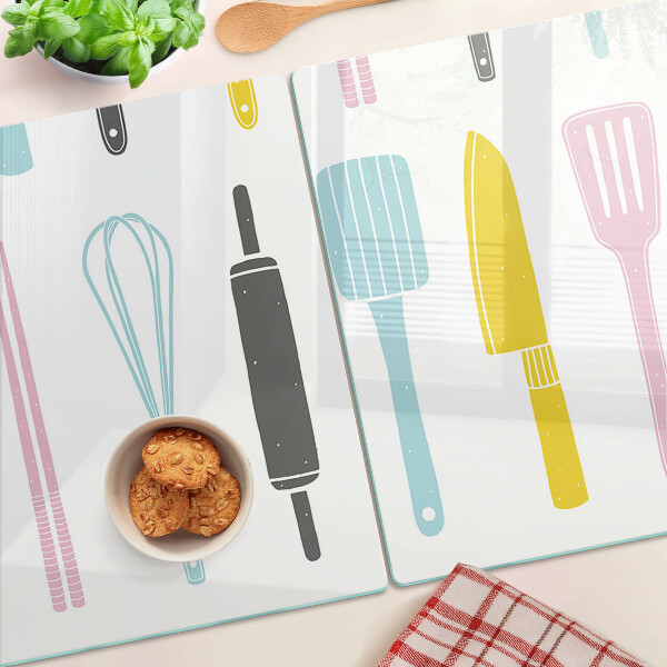 Cutting board Kitchen utensils in pastel colors