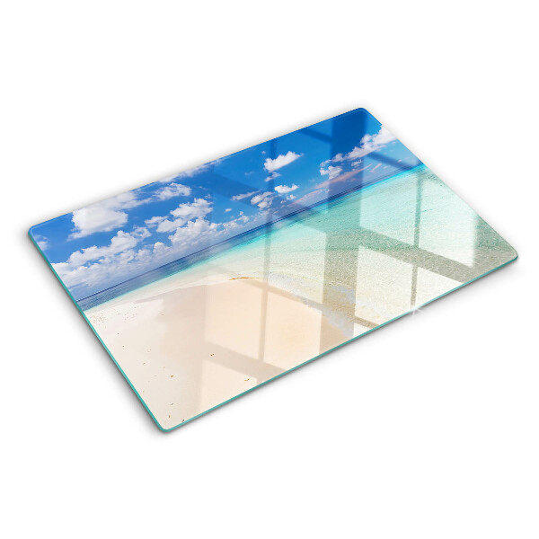 Chopping board glass Beach with blue sky