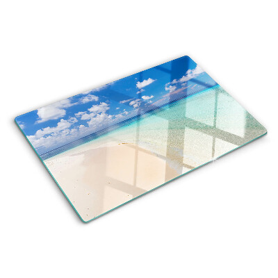 Chopping board glass Beach with blue sky