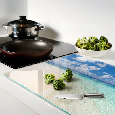 Chopping board glass Beach with blue sky