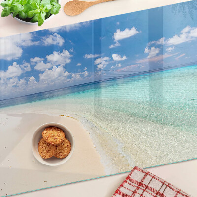 Chopping board glass Beach with blue sky