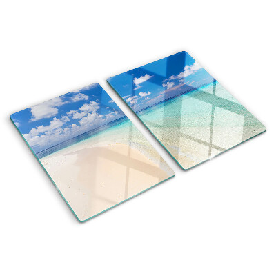 Chopping board glass Beach with blue sky