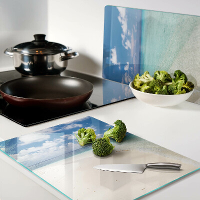 Chopping board glass Beach with blue sky