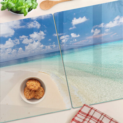 Chopping board glass Beach with blue sky