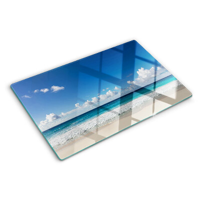 Glass kitchen board A beach with turquoise water and clouds