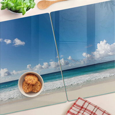 Glass kitchen board A beach with turquoise water and clouds