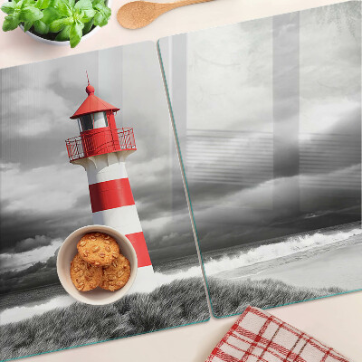 Glass chopping board A lighthouse in the landscape