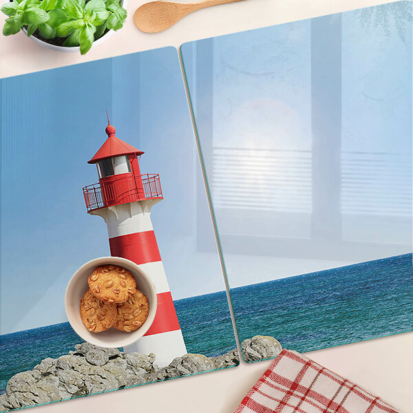 Glass cutting board A lighthouse over the ocean