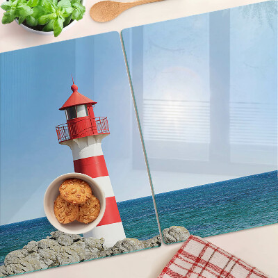 Glass cutting board A lighthouse over the ocean