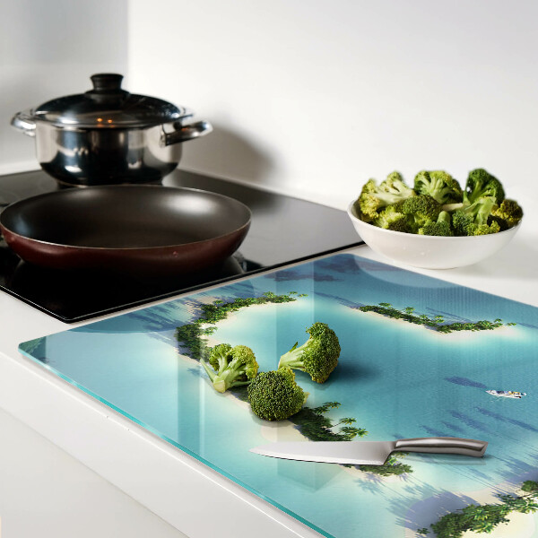 Chopping board glass A paradise island with palm trees
