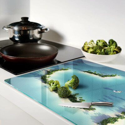 Chopping board glass A paradise island with palm trees