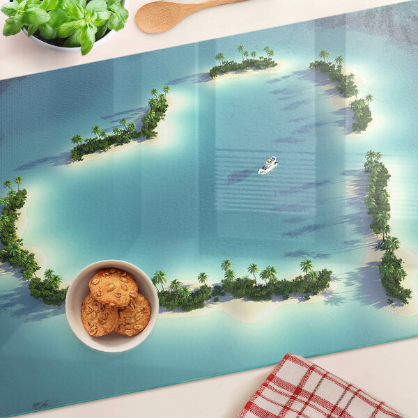 Chopping board glass A paradise island with palm trees