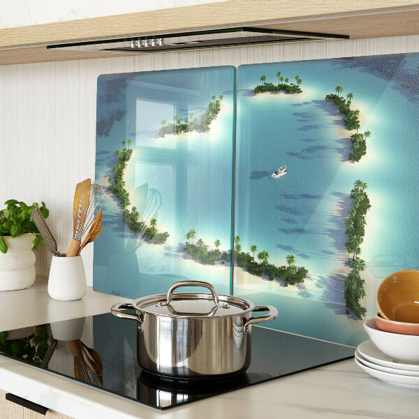 Chopping board glass A paradise island with palm trees