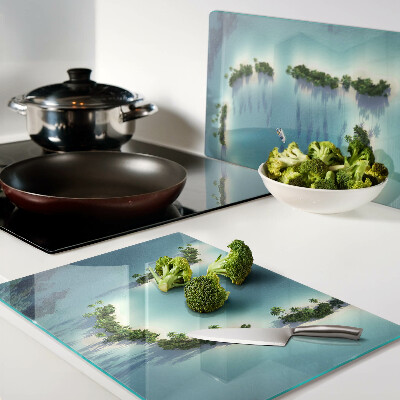 Chopping board glass A paradise island with palm trees