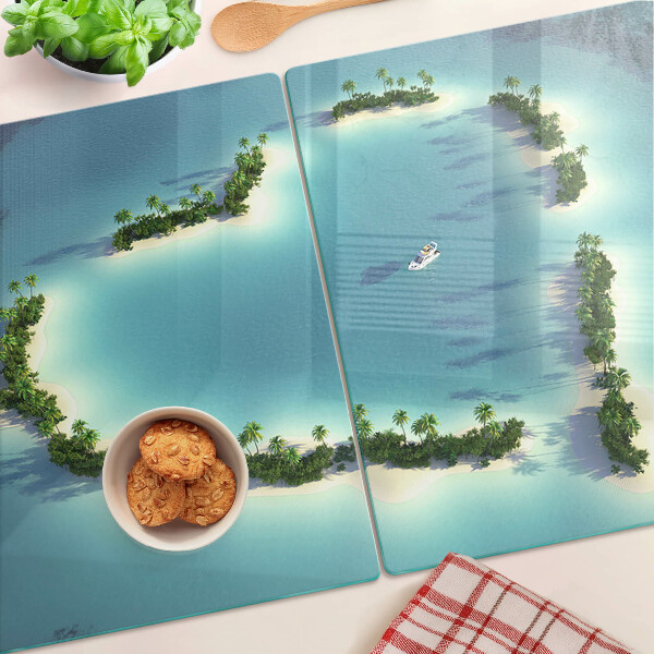 Chopping board glass A paradise island with palm trees