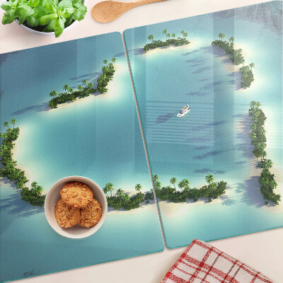 Chopping board glass A paradise island with palm trees