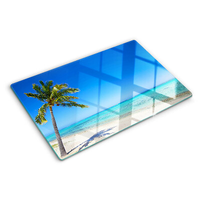Glass chopping board Beach with a palm tree