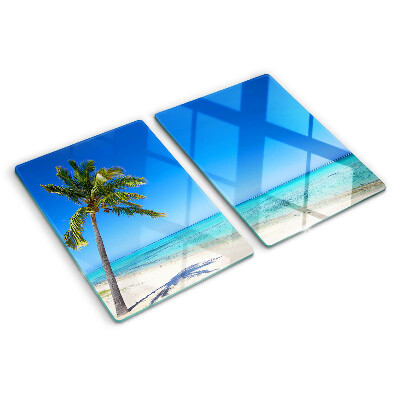 Glass chopping board Beach with a palm tree
