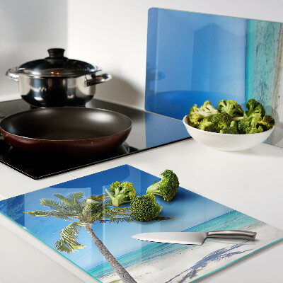 Glass chopping board Beach with a palm tree