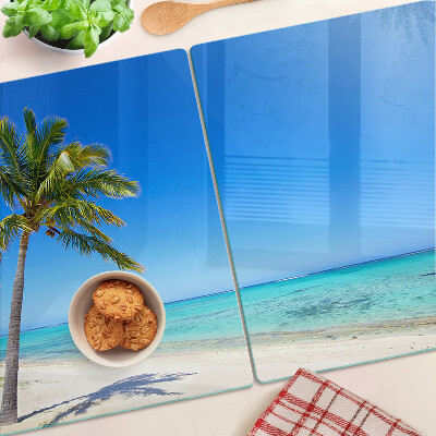 Glass chopping board Beach with a palm tree