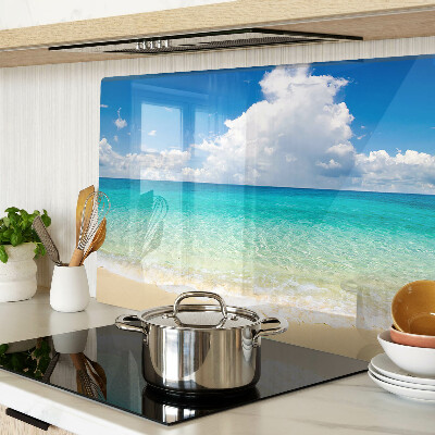 Chopping board glass A beach with turquoise water and clouds