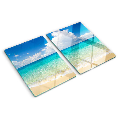 Chopping board glass A beach with turquoise water and clouds
