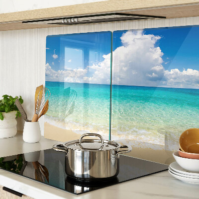 Chopping board glass A beach with turquoise water and clouds