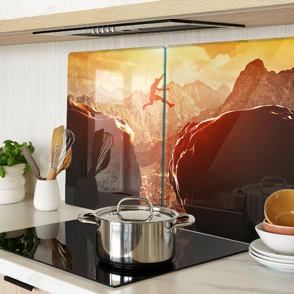 Glass chopping board Jumping in the mountains at sunset