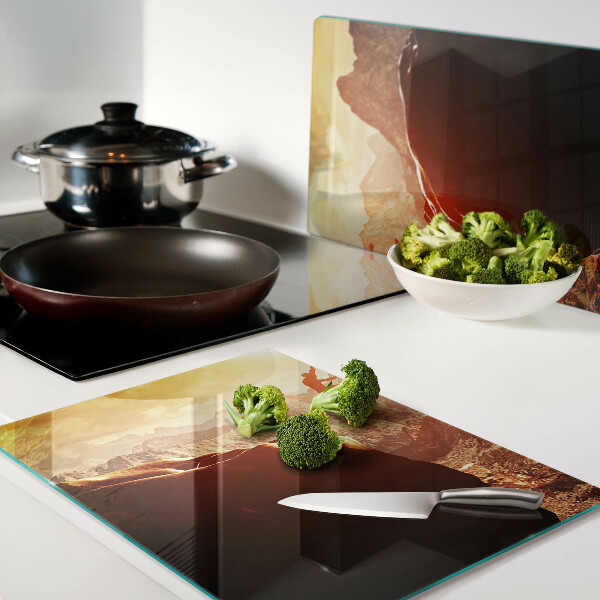 Glass chopping board Jumping in the mountains at sunset
