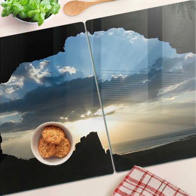 Glass cutting board Sunset behind the clouds