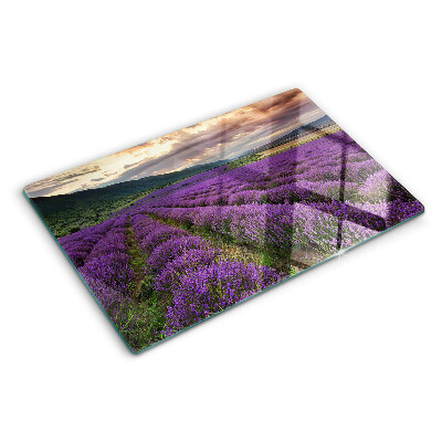 Chopping board glass Lavender field at sunset