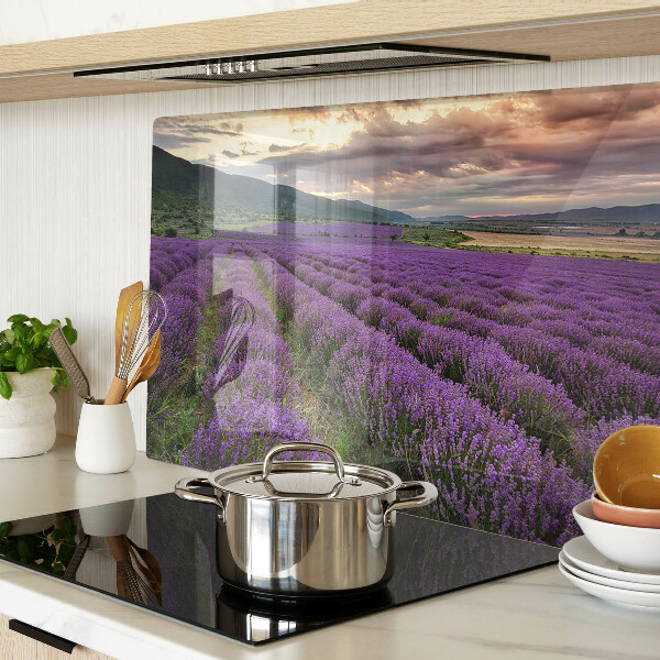 Chopping board glass Lavender field at sunset