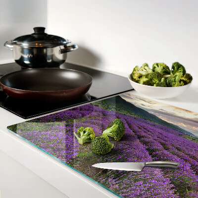 Chopping board glass Lavender field at sunset